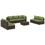 8 Piece Garden Lounge Set with Cushions Poly Rattan Brown - Front View