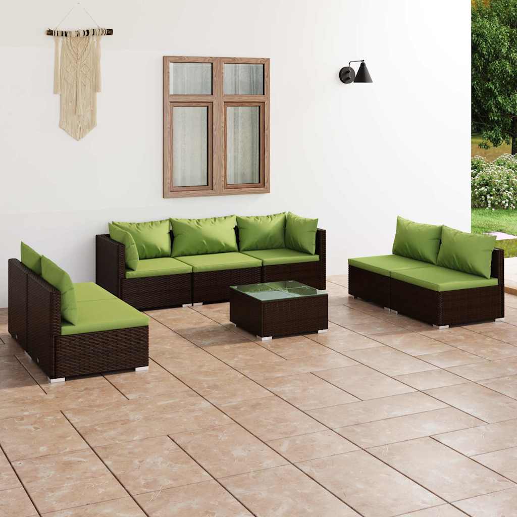 8 Piece Garden Lounge Set with Cushions Poly Rattan Brown
