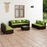 8 Piece Garden Lounge Set with Cushions Poly Rattan Brown