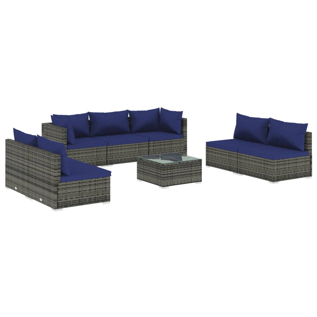 8 Piece Garden Lounge Set with Cushions Poly Rattan Grey