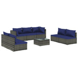 8 Piece Garden Lounge Set with Cushions Poly Rattan Grey