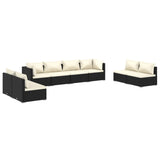 8 Piece Garden Lounge Set with Cushions Poly Rattan Black - Front View