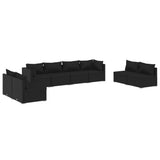 8 Piece Garden Lounge Set with Cushions Poly Rattan Black - Front View