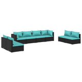 8 Piece Garden Lounge Set with Cushions Poly Rattan Black