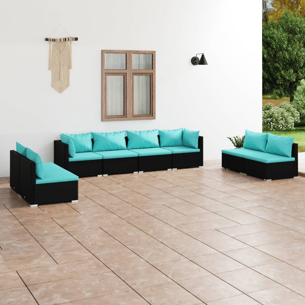 8 Piece Garden Lounge Set with Cushions Poly Rattan Black