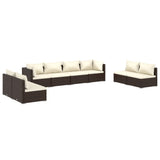 8 Piece Garden Lounge Set with Cushions Poly Rattan Brown - Front View