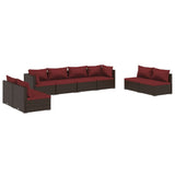 8 Piece Garden Lounge Set with Cushions Poly Rattan Brown - Front View