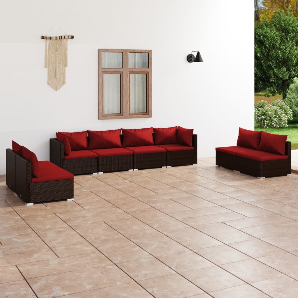8 Piece Garden Lounge Set with Cushions Poly Rattan Brown