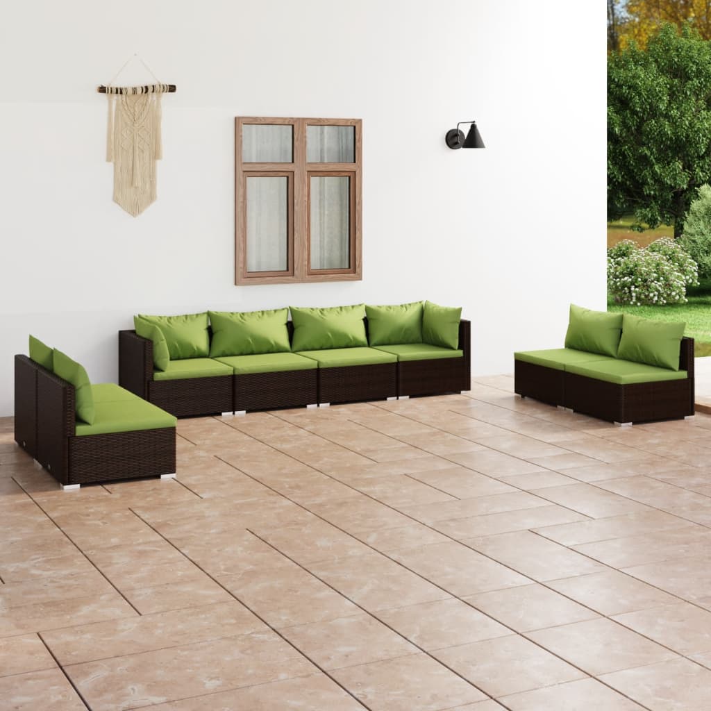 8 Piece Garden Lounge Set with Cushions Poly Rattan Brown