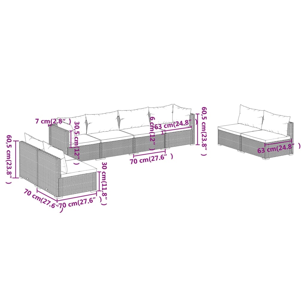 8 Piece Garden Lounge Set with Cushions Poly Rattan Grey