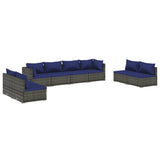 8 Piece Garden Lounge Set with Cushions Poly Rattan Grey - Front View
