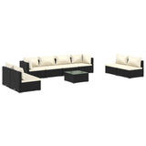 9 Piece Garden Lounge Set with Cushions Poly Rattan Black - Front View