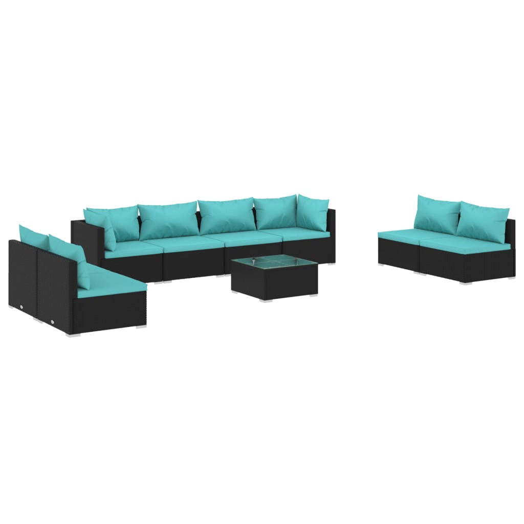 9 Piece Garden Lounge Set with Cushions Poly Rattan Black