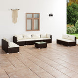 9 Piece Garden Lounge Set with Cushions Poly Rattan Brown
