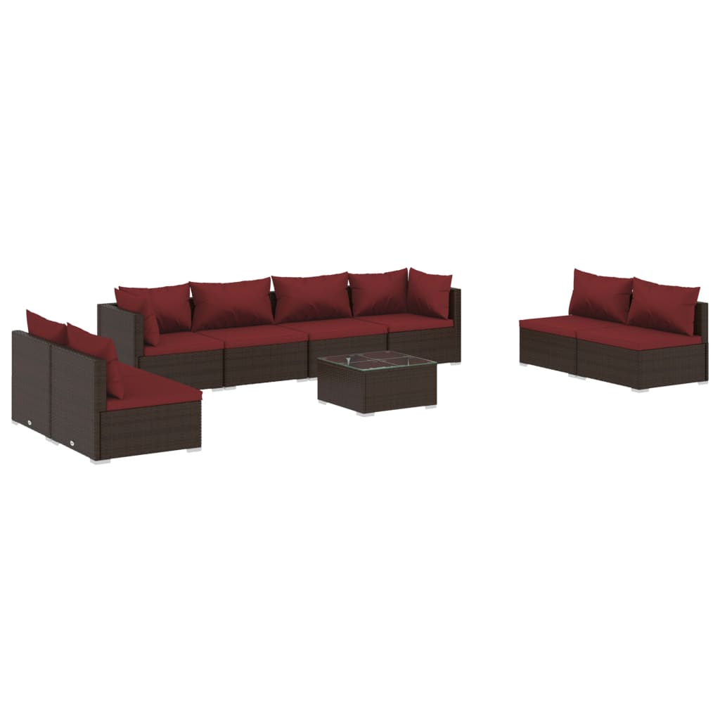 9 Piece Garden Lounge Set with Cushions Poly Rattan Brown