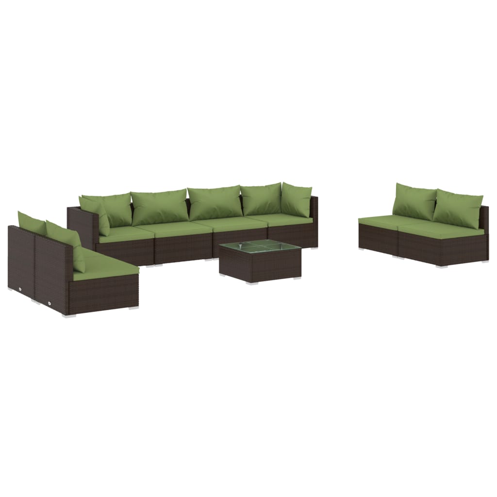 9 Piece Garden Lounge Set with Cushions Poly Rattan Brown