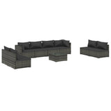 9 Piece Garden Lounge Set with Cushions Poly Rattan Grey - Front View