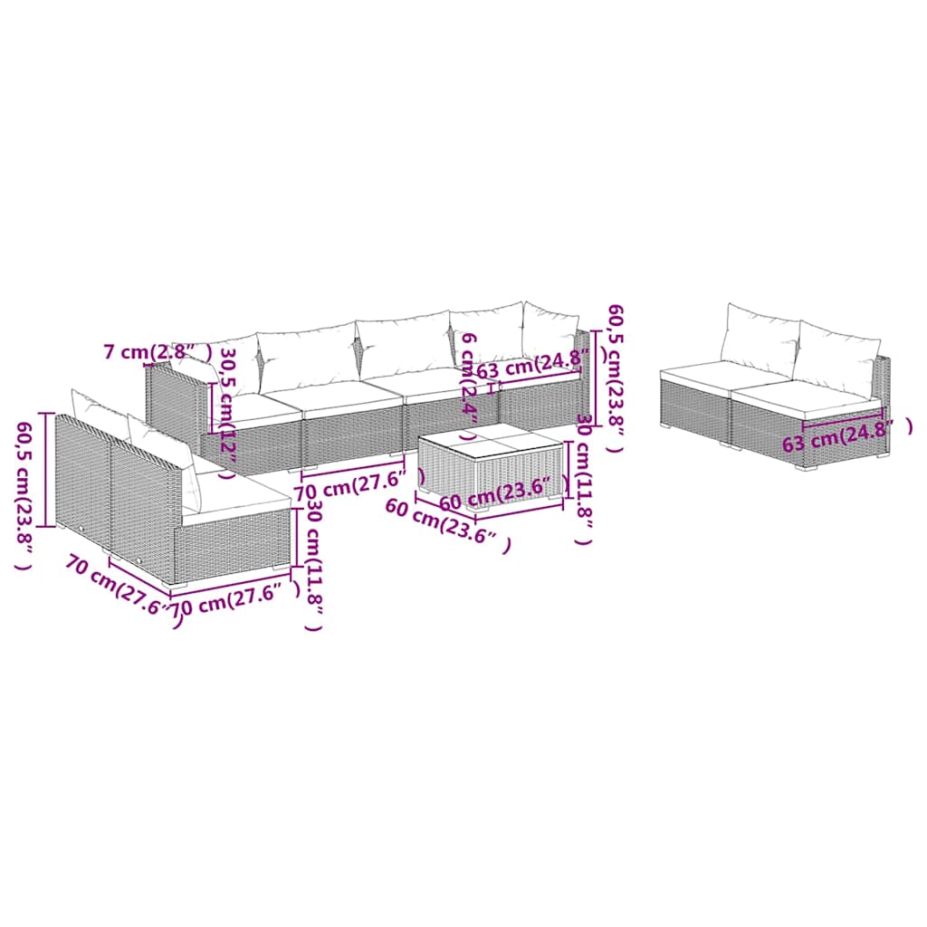 9 Piece Garden Lounge Set with Cushions Poly Rattan Grey