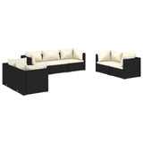7 Piece Garden Lounge Set with Cushions Poly Rattan Black - Front View