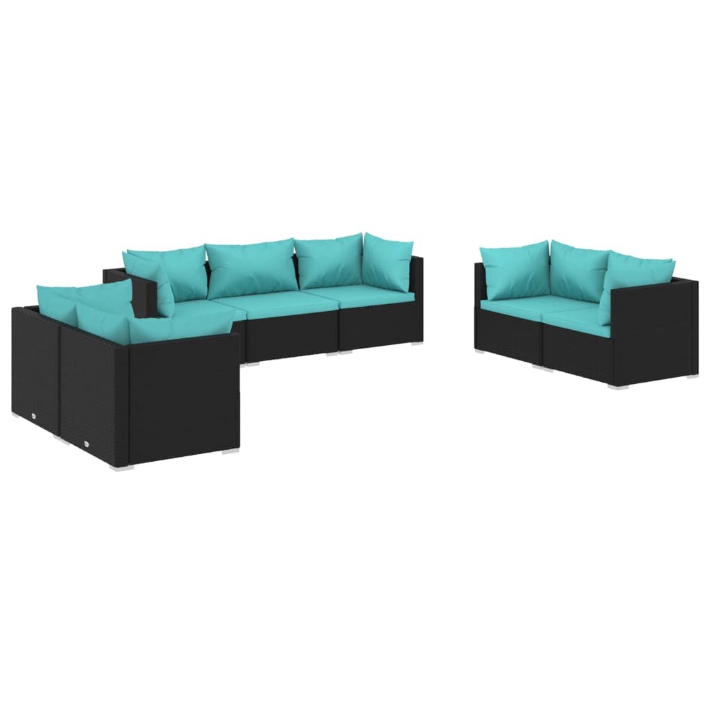 7 Piece Garden Lounge Set with Cushions Poly Rattan Black
