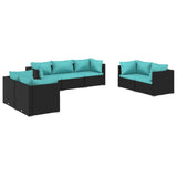 7 Piece Garden Lounge Set with Cushions Poly Rattan Black