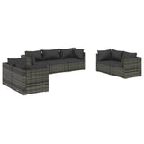 7 Piece Garden Lounge Set with Cushions Poly Rattan Grey - Front View
