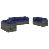 7 Piece Garden Lounge Set with Cushions Poly Rattan Grey - Front View