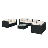 8 Piece Garden Lounge Set with Cushions Poly Rattan Black - Front View