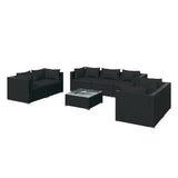 8 Piece Garden Lounge Set with Cushions Poly Rattan Black - Front View