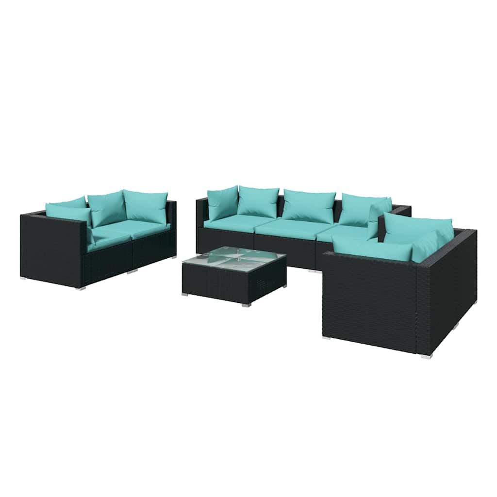 8 Piece Garden Lounge Set with Cushions Poly Rattan Black