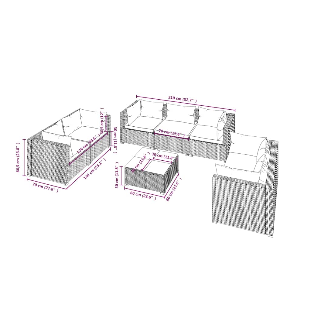 8 Piece Garden Lounge Set with Cushions Poly Rattan Black