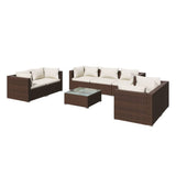 8 Piece Garden Lounge Set with Cushions Poly Rattan Brown - Front View