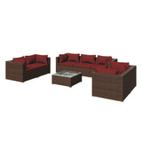 8 Piece Garden Lounge Set with Cushions Poly Rattan Brown - Front View