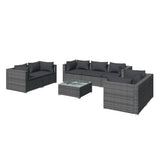 8 Piece Garden Lounge Set with Cushions Poly Rattan Grey - Front View