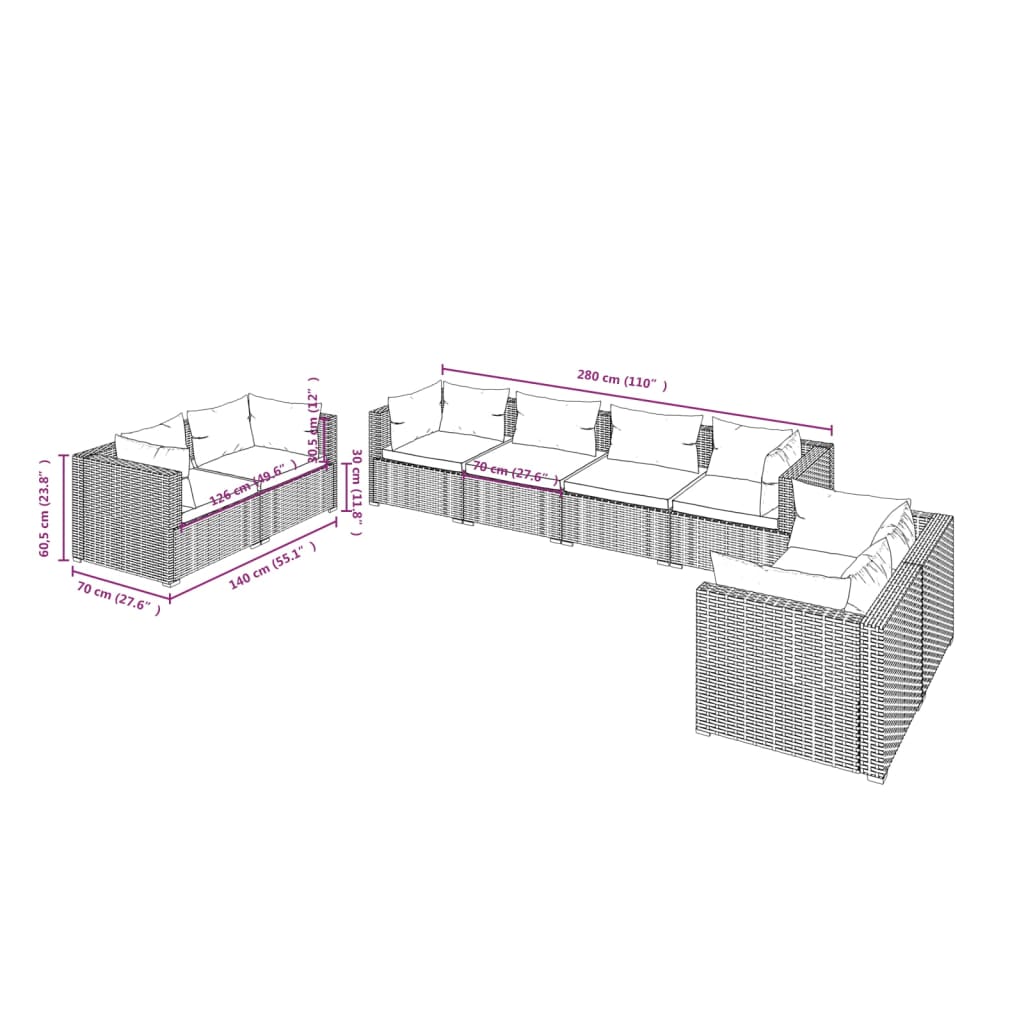 8 Piece Garden Lounge Set with Cushions Poly Rattan Black