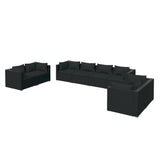 8 Piece Garden Lounge Set with Cushions Poly Rattan Black - Front View