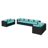 8 Piece Garden Lounge Set with Cushions Poly Rattan Black - Front View