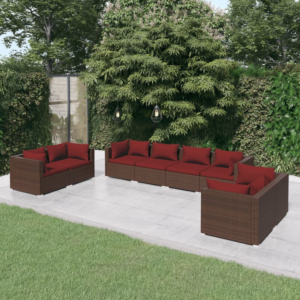 8 Piece Garden Lounge Set with Cushions Poly Rattan Brown