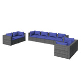 8 Piece Garden Lounge Set with Cushions Poly Rattan Grey - Front View