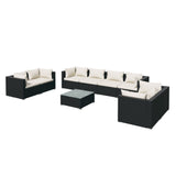 9 Piece Garden Lounge Set with Cushions Poly Rattan Black - Front View