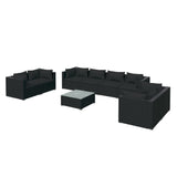 9 Piece Garden Lounge Set with Cushions Poly Rattan Black - Front View