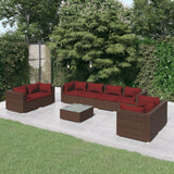 9 Piece Garden Lounge Set with Cushions Poly Rattan Brown
