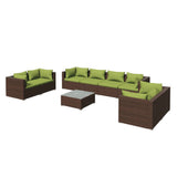 9 Piece Garden Lounge Set with Cushions Poly Rattan Brown