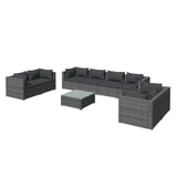 9 Piece Garden Lounge Set with Cushions Poly Rattan Grey - Front View