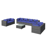 9 Piece Garden Lounge Set with Cushions Poly Rattan Grey - Front View