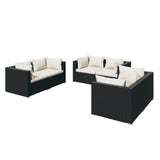 6 Piece Garden Lounge Set with Cushions Poly Rattan Black - Front View