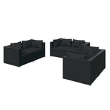 6 Piece Garden Lounge Set with Cushions Poly Rattan Black - Front View