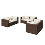 6 Piece Garden Lounge Set with Cushions Poly Rattan Brown - Front View
