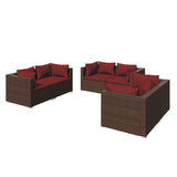 6 Piece Garden Lounge Set with Cushions Poly Rattan Brown - Front View