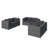 6 Piece Garden Lounge Set with Cushions Poly Rattan Grey - Front View